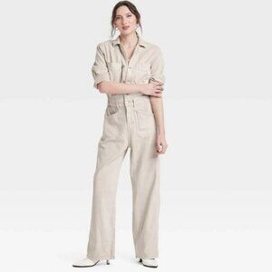 Universal Thread Women's Denim Baggy Jumpsuit Beige Size 6 NWT